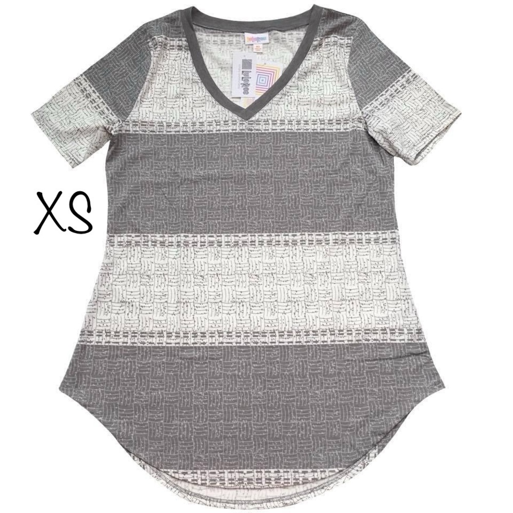 LuLaRoe Gray and White Iris Short Sleeve Tee